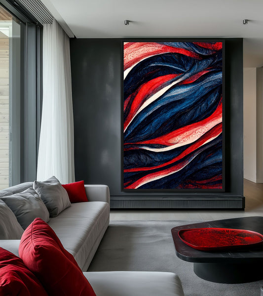 Navy Red Modern Art Framed Canvas