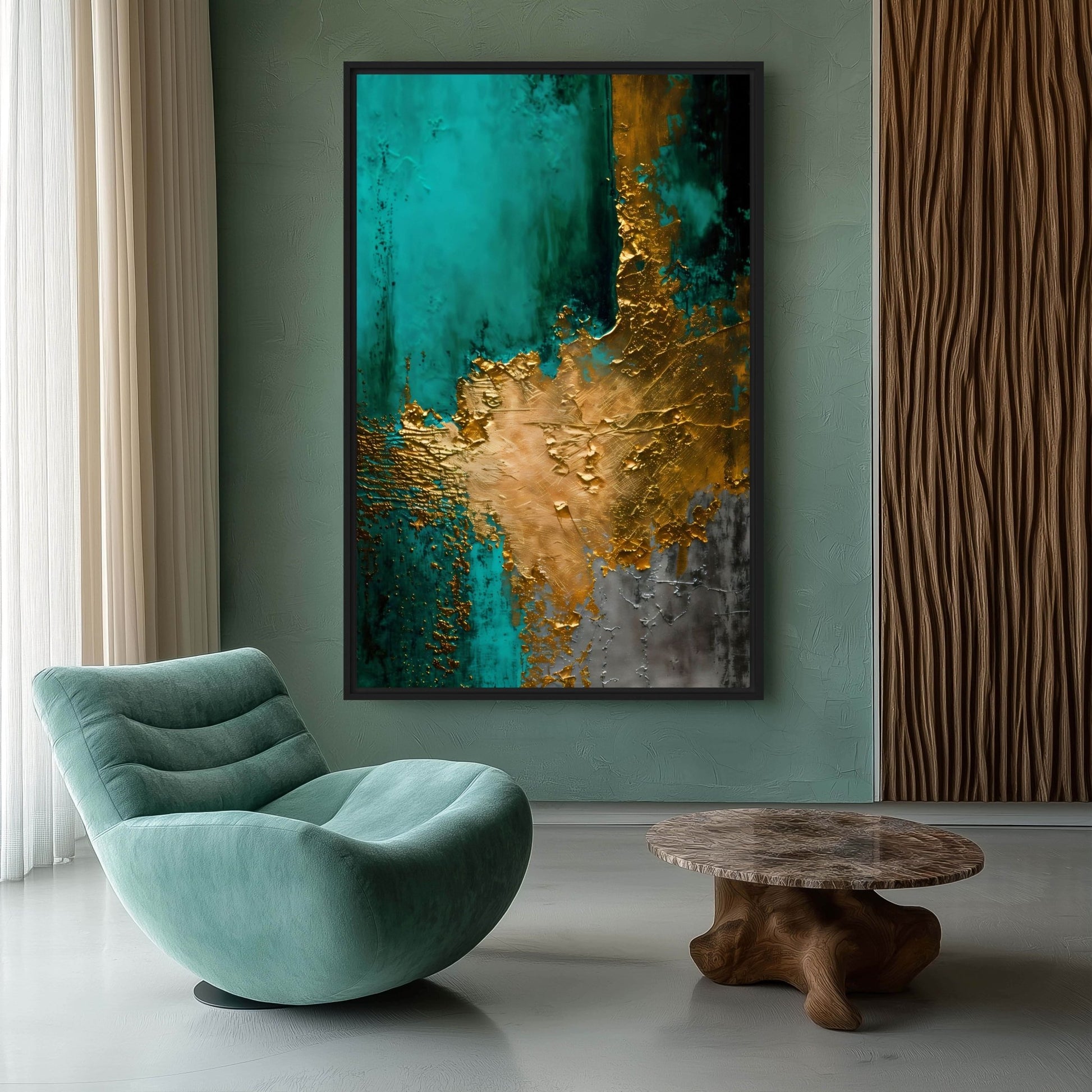 Teal Gold Modern Art Framed Canvas