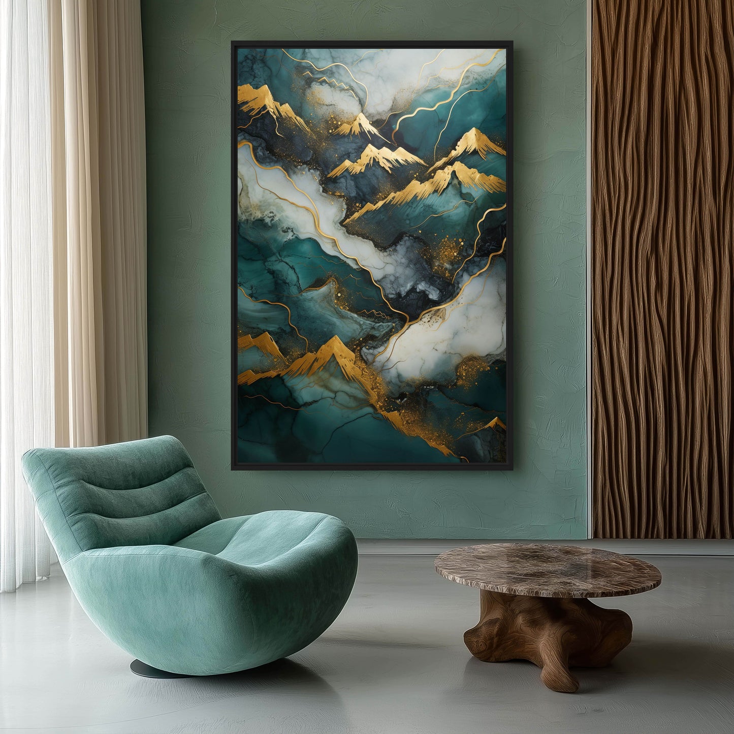 Teal & Gold Landscape Modern Art Digital Print