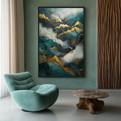 Teal & Gold Landscape Modern Art Digital Print