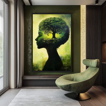 Woman Tree Surreal Art Framed Canvas