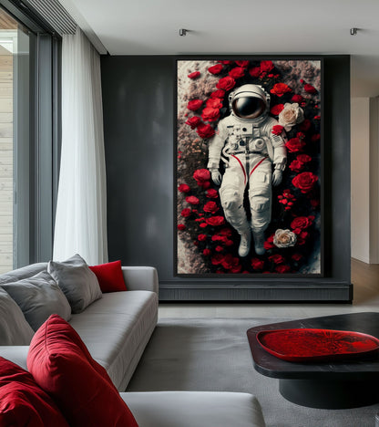 Astronaut In Flowers Framed Canvas