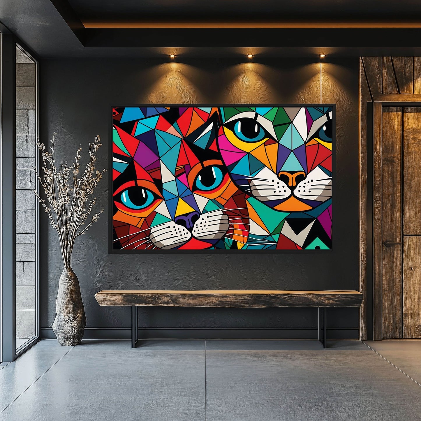 Cats Mosaic Art Framed Canvas