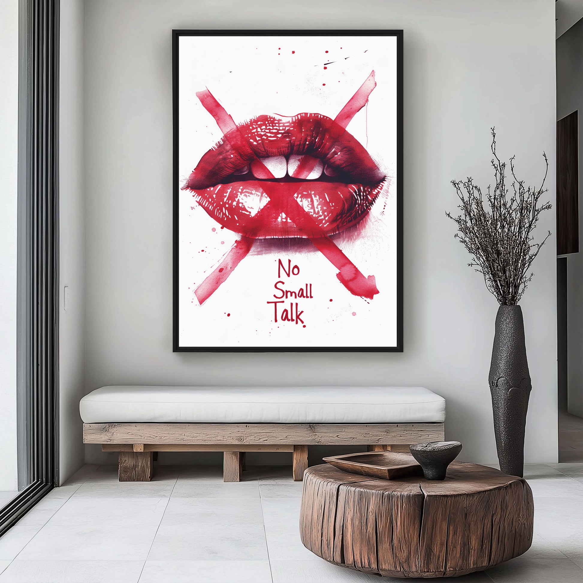Lips "No Small Talk" Fashion Art Framed Canvas - PaintFu