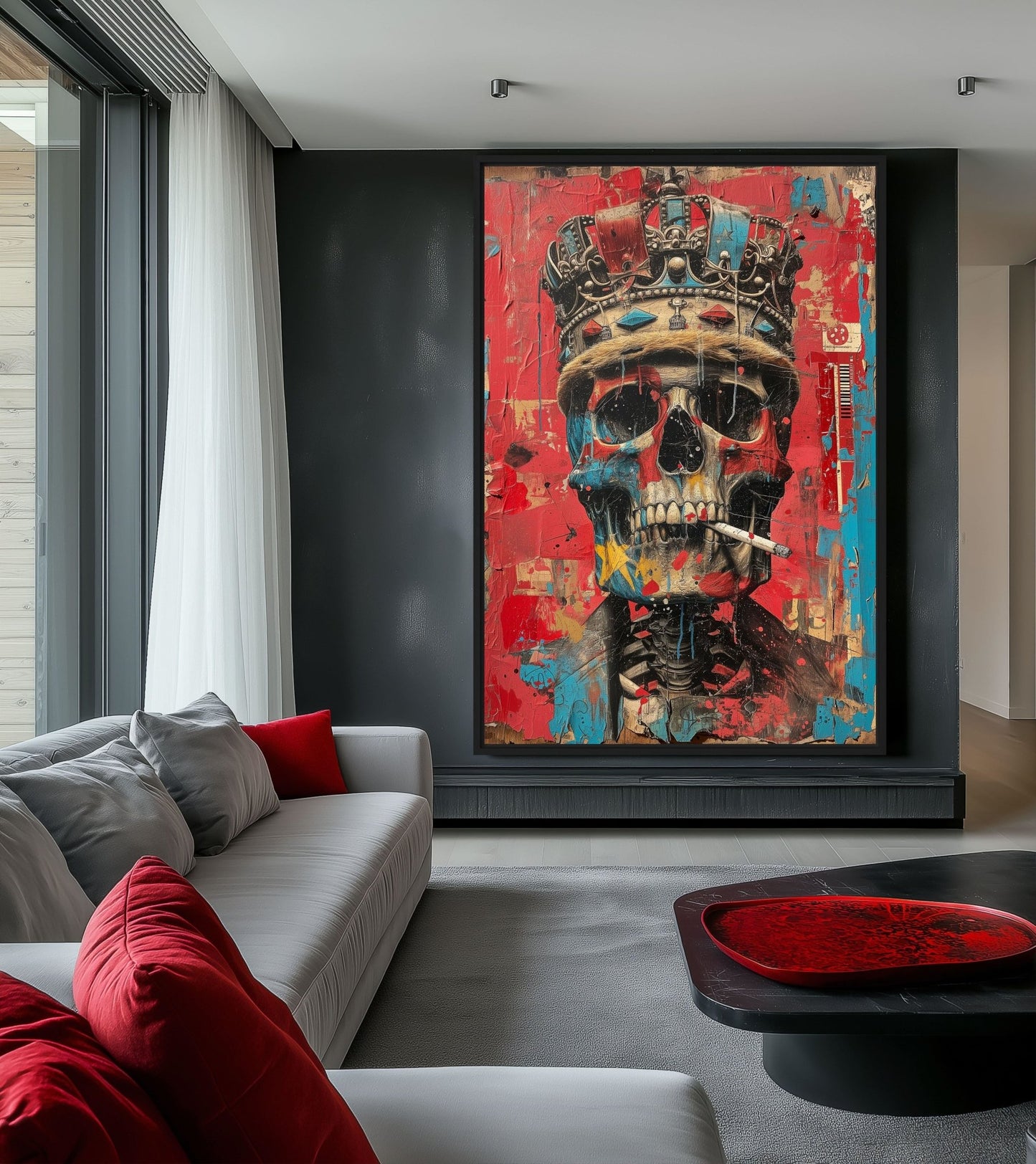 Skull In Crown Surreal Art Framed Canvas