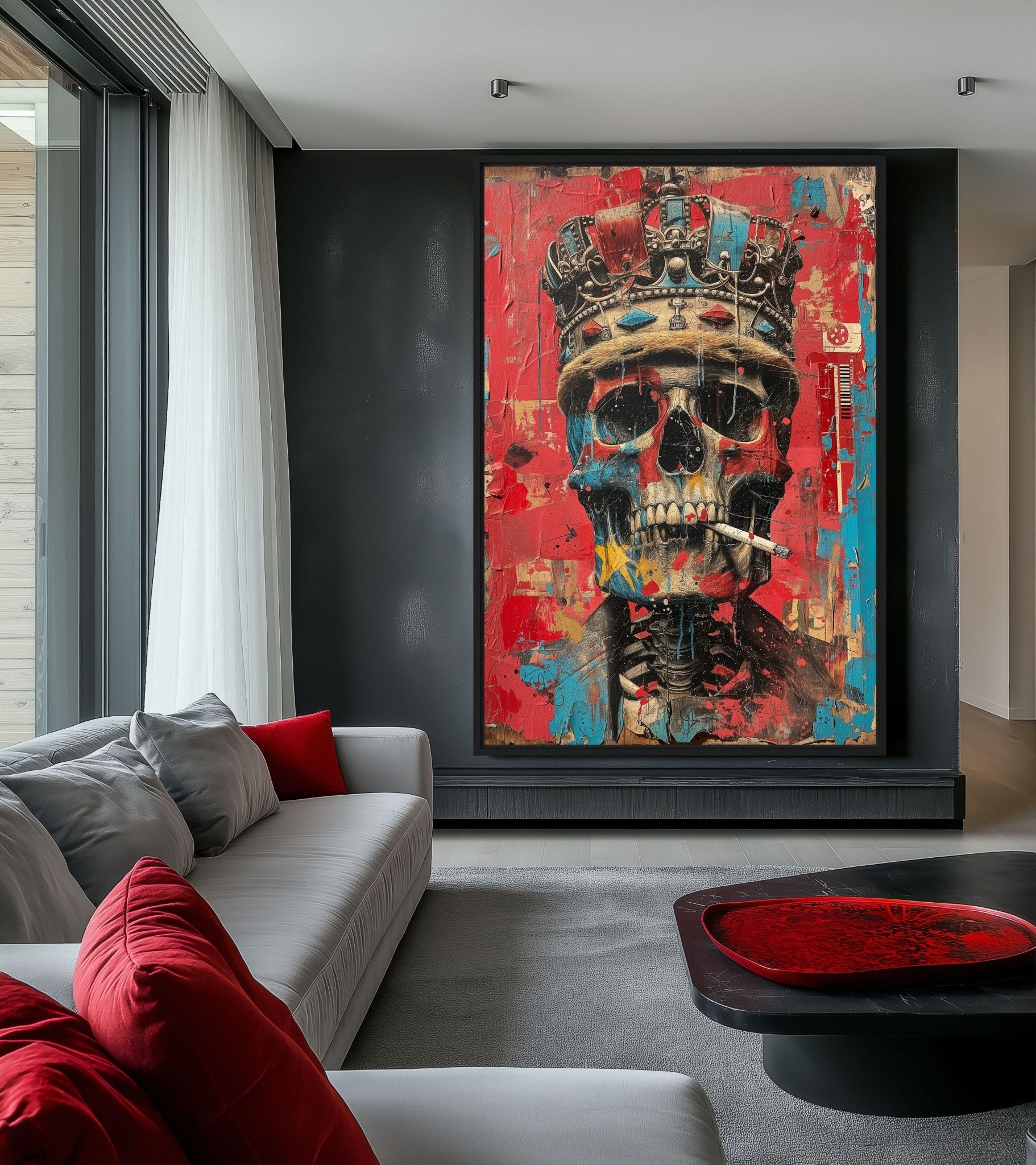 Skull In Crown Surreal Art Framed Canvas