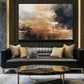 Gold Black Grey Modern Art Framed Canvas