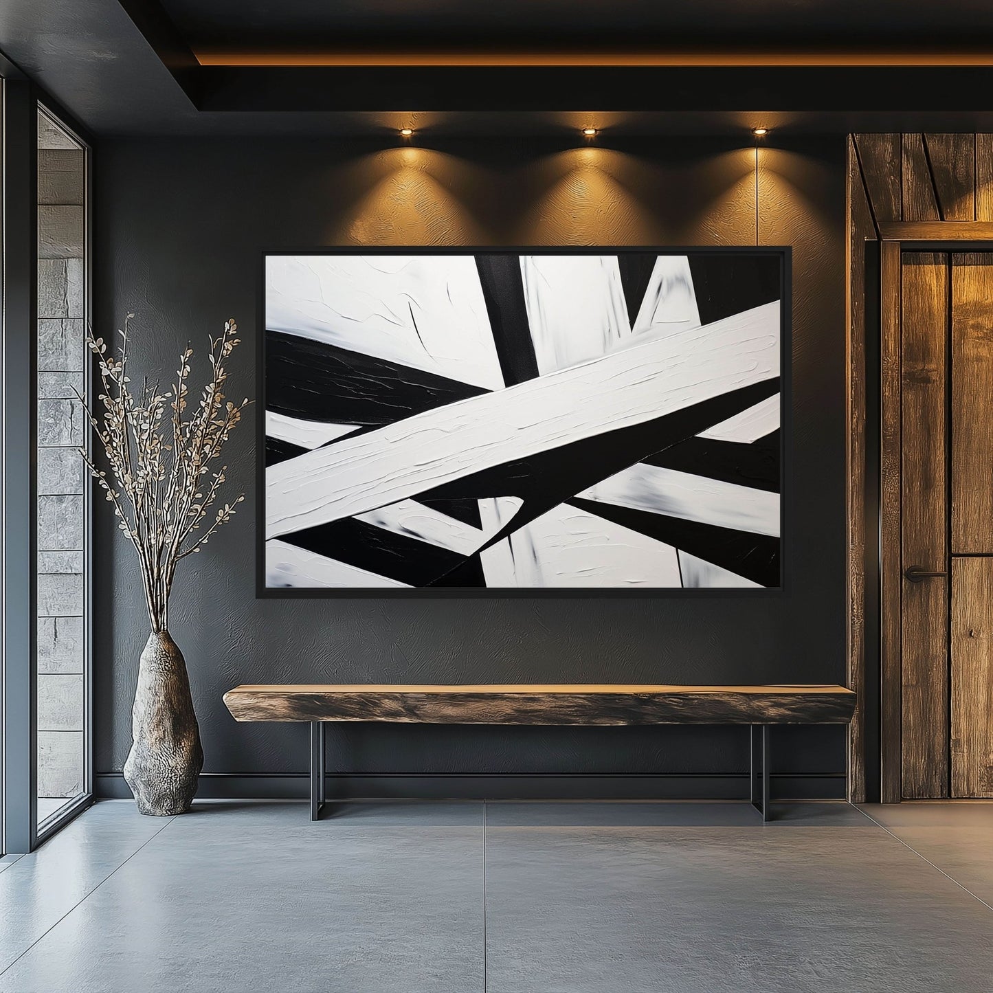 Black White Geometrical Art Framed Canvas