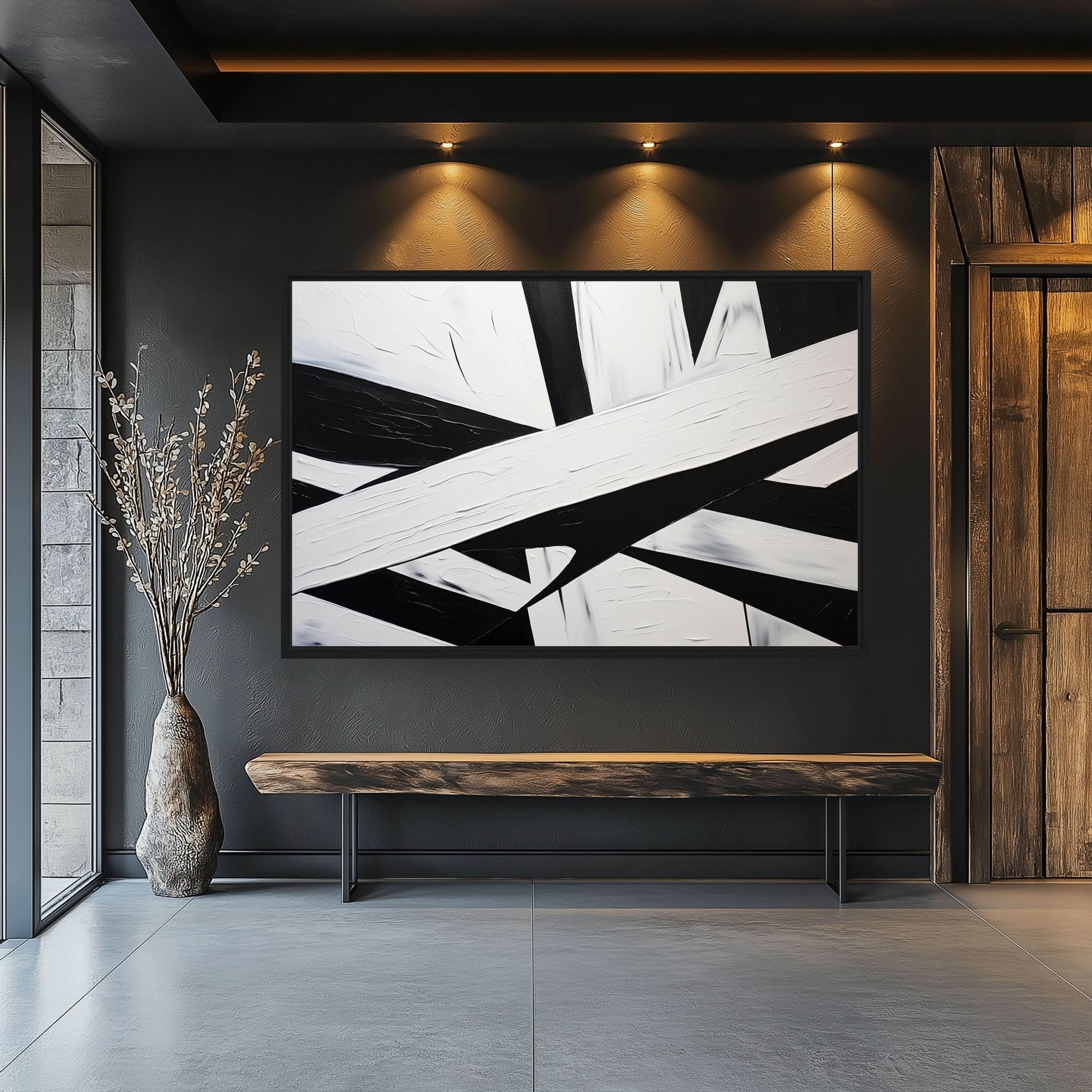Black White Geometrical Art Framed Canvas