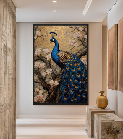 Peacock Japanese Art Framed Canvas