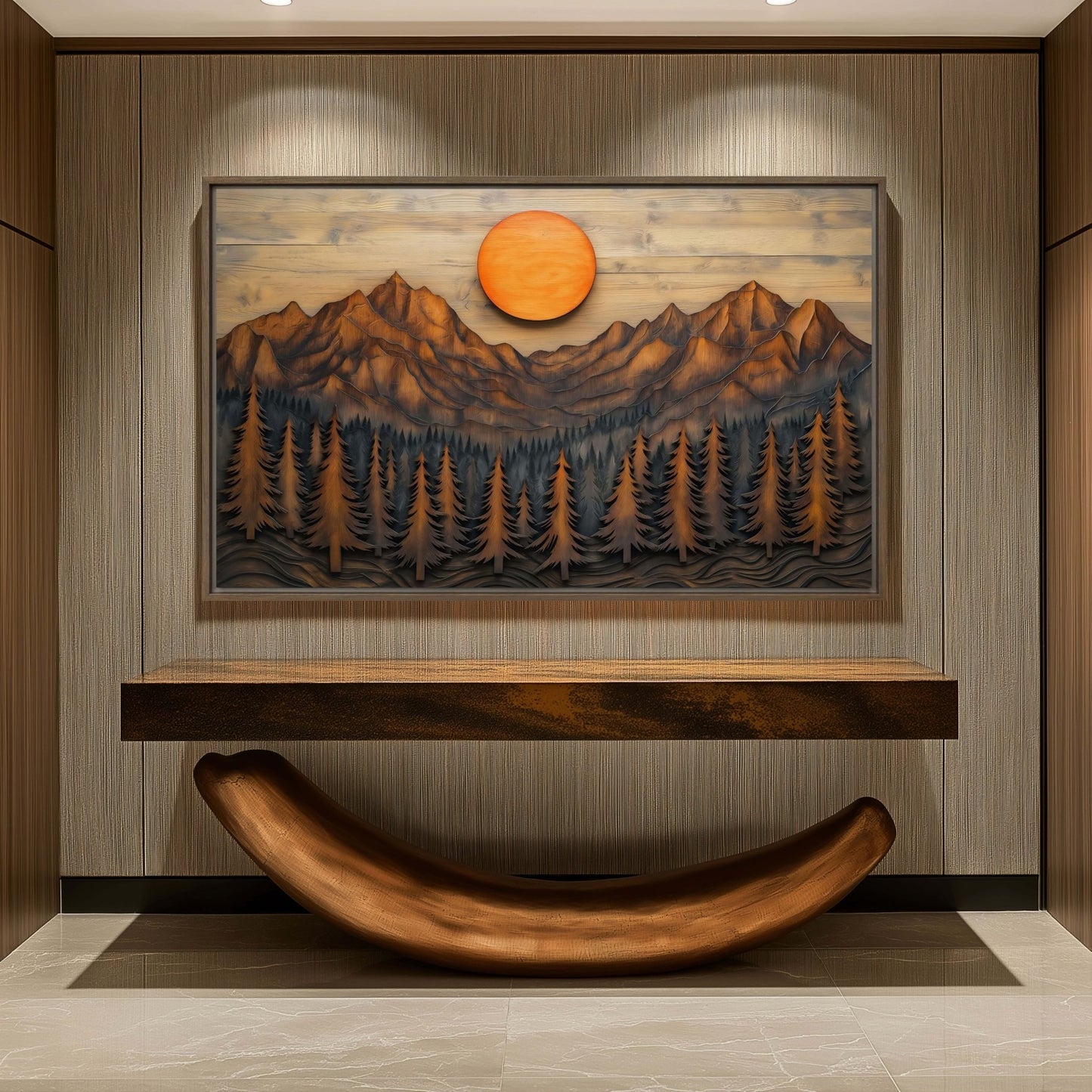 Landscape Wood Art Framed Canvas