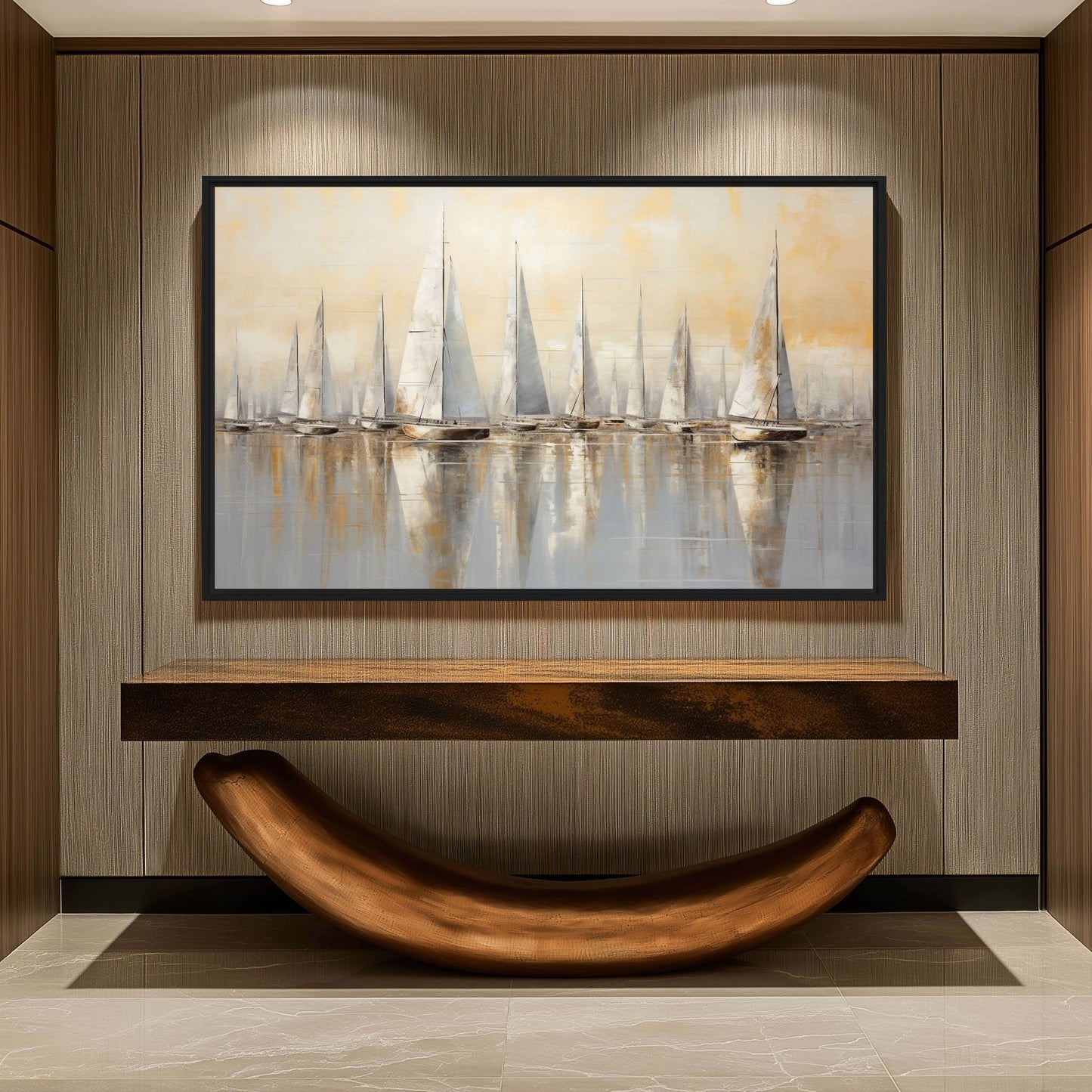 Sailboats Nautical Wall Art Framed Canvas