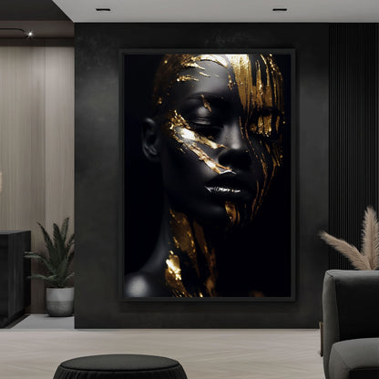 African Woman In Gold Framed Canvass