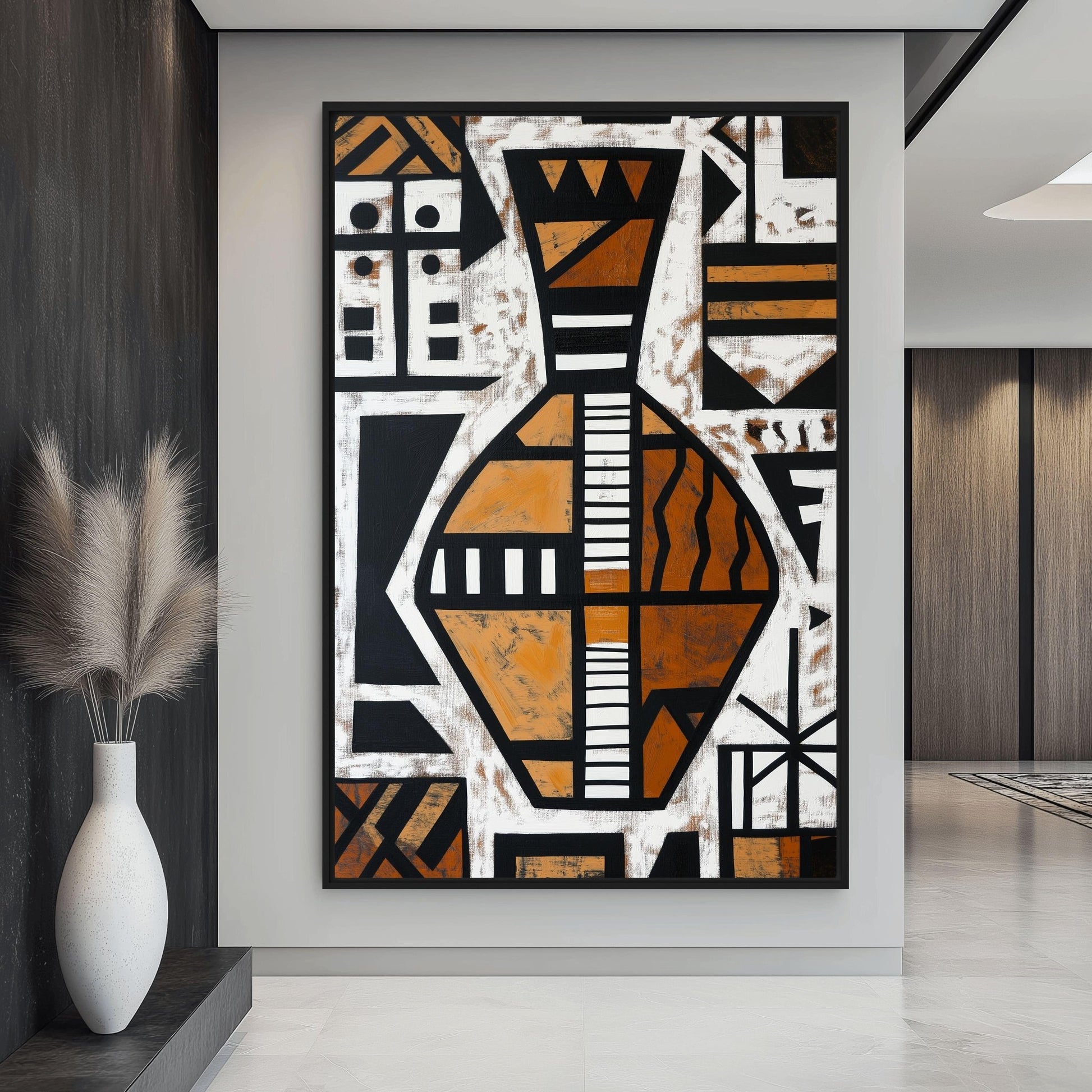 Vase African Abstract Art Framed Canvas
