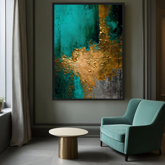 Teal Gold Modern Art Framed Canvas