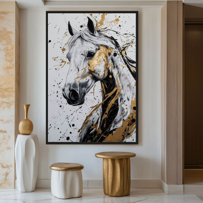 White Horse Abstract Art Framed Canvas