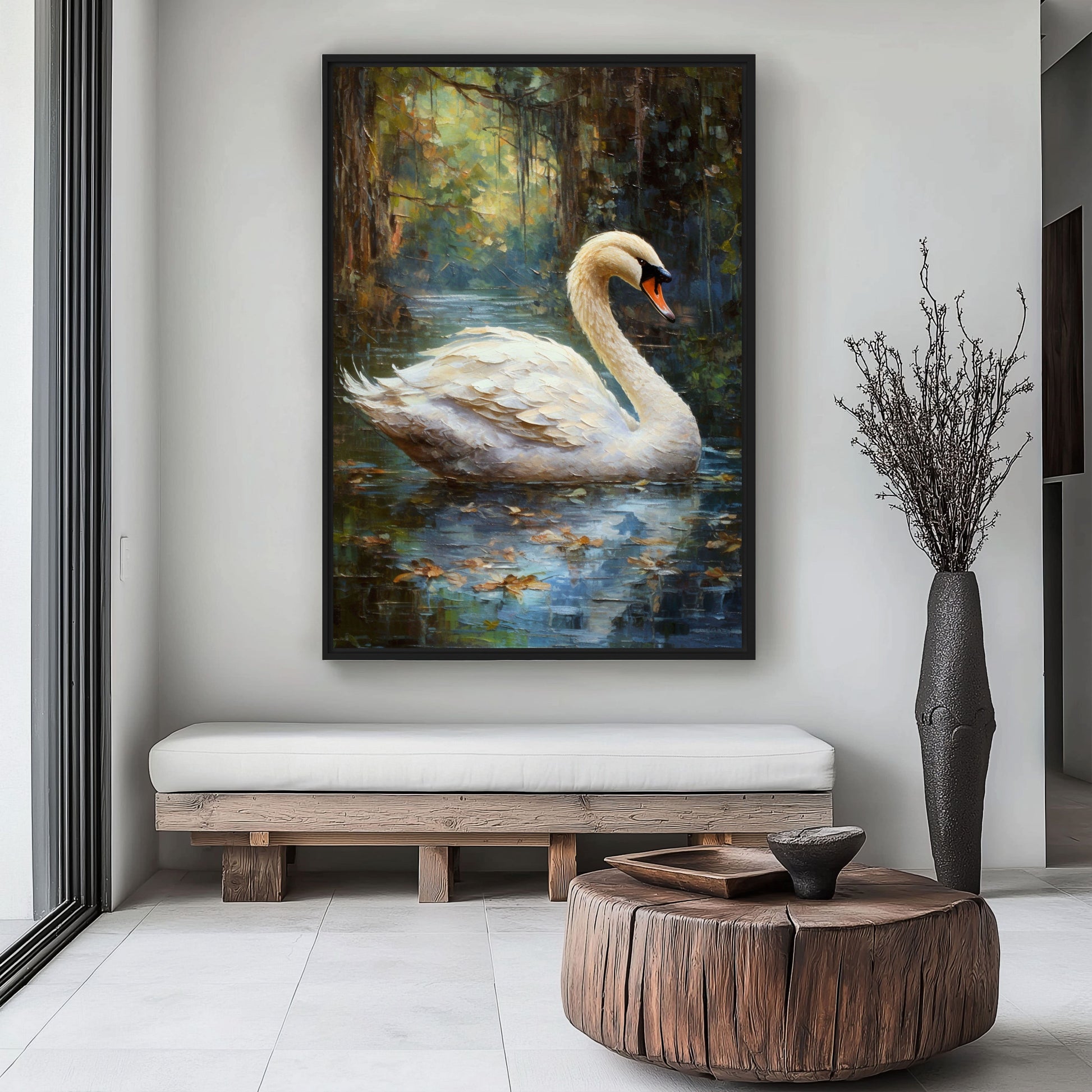 White Swan Fine Art Framed Canvas - PaintFu