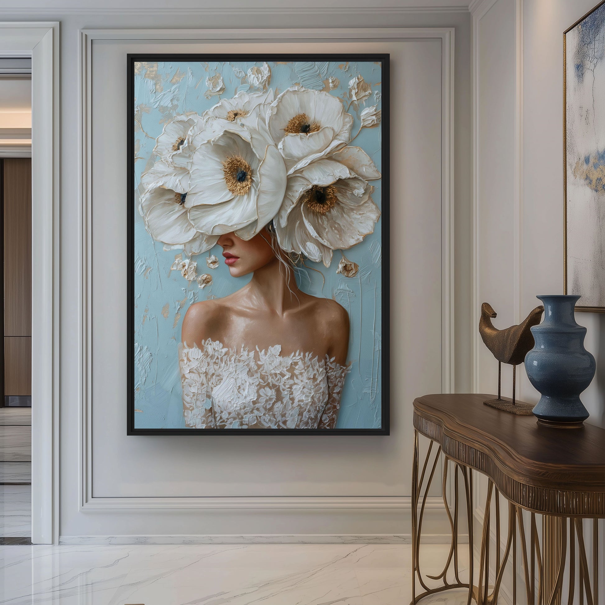 Woman Flowerhead Modern Art Framed Canvas - PaintFu