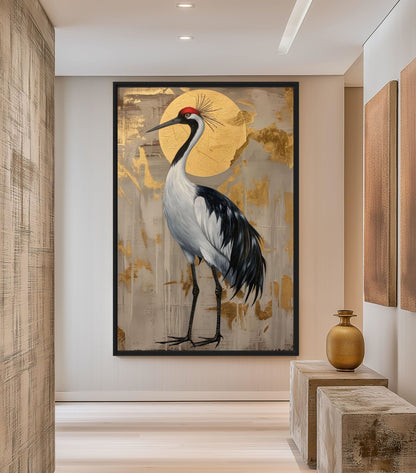 Crane Japanese Art Framed Canvas