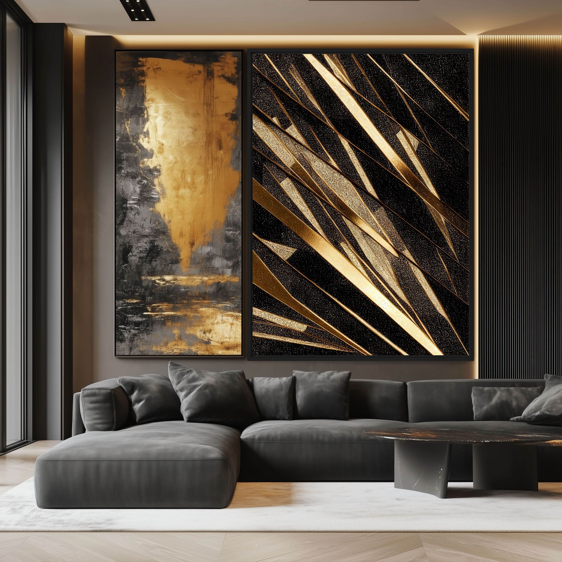 Black Gold Luxury Art Framed Canvas - PaintFu