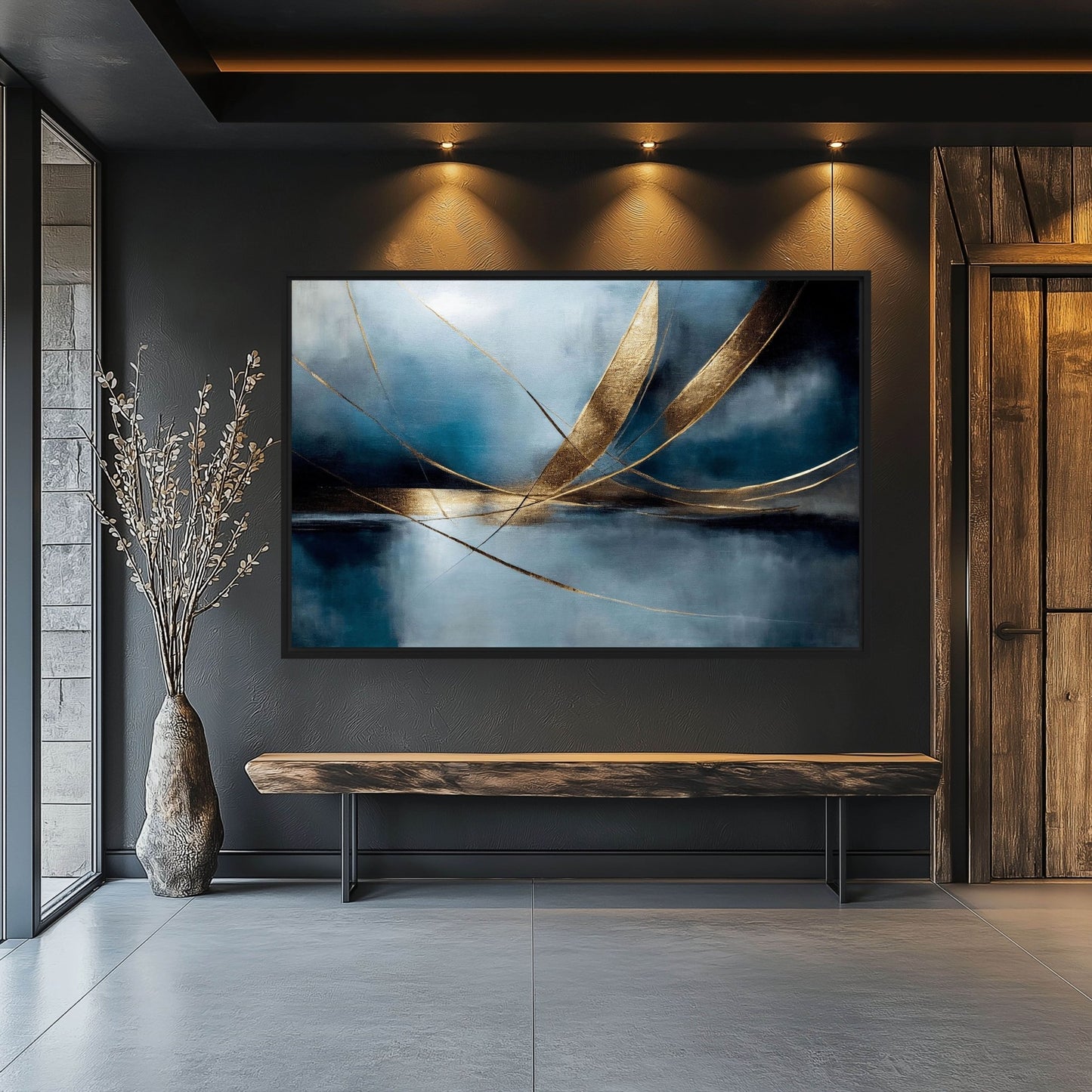 Navy Gold Abstract Art Framed Canvas