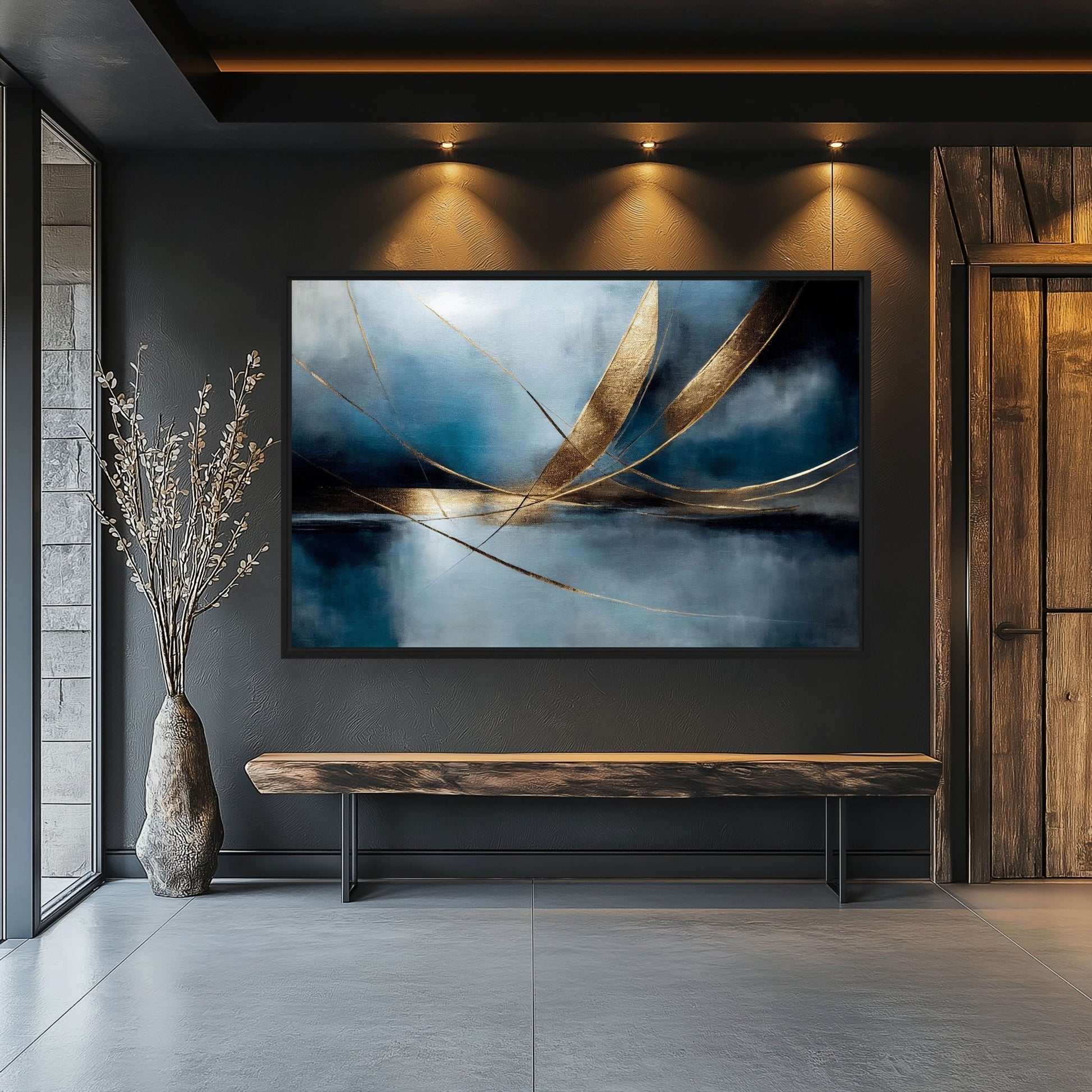 Navy Gold Abstract Art Framed Canvas