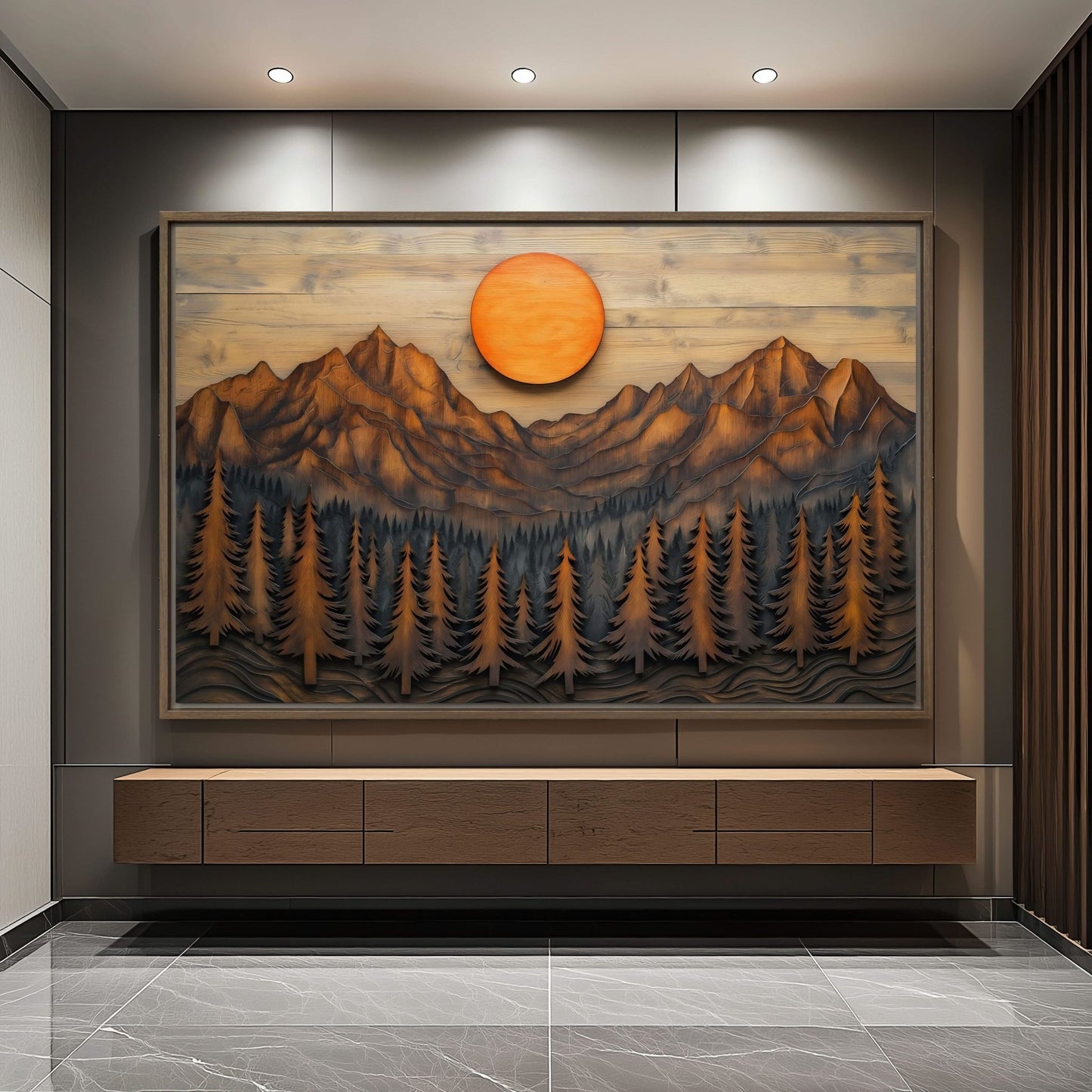 Landscape Wood Art Framed Canvas