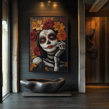 Day of the Dead Mexico Modern Art Framed Canvas