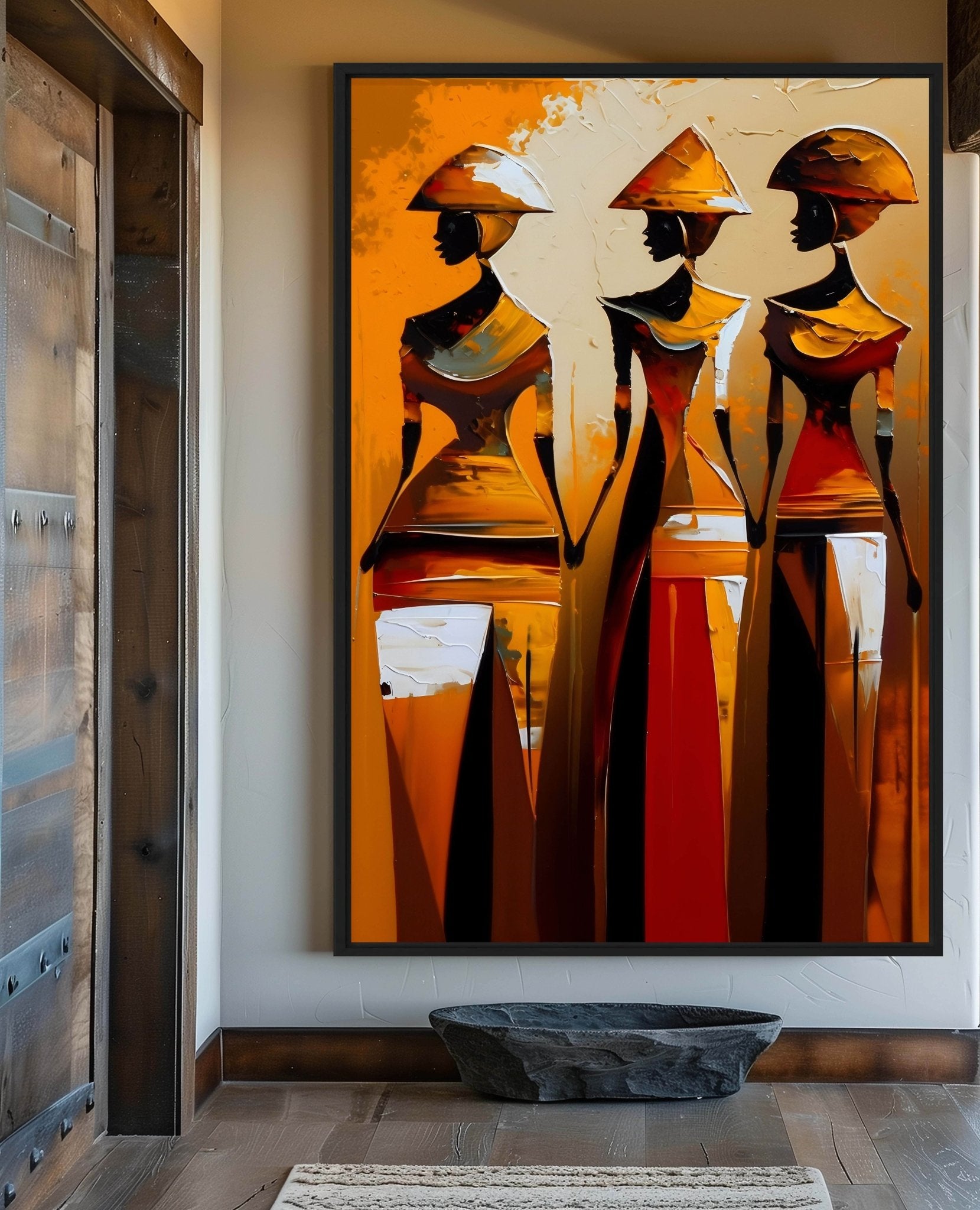 African Women Abstract Art Framed Canvas