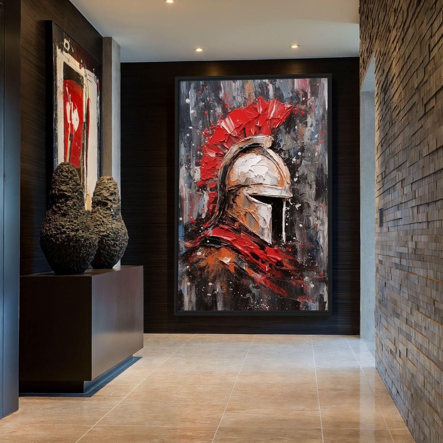 Spartan Helmet Modern Art Framed Canvas