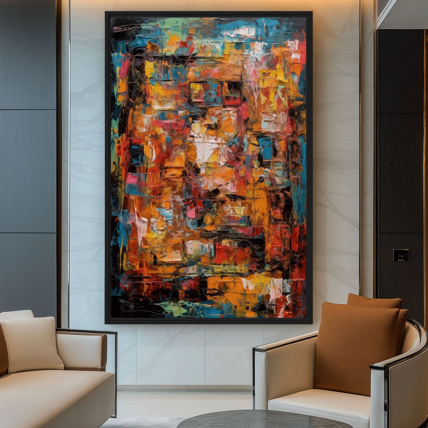 Colorful Impasto Modern Art Framed Canvas