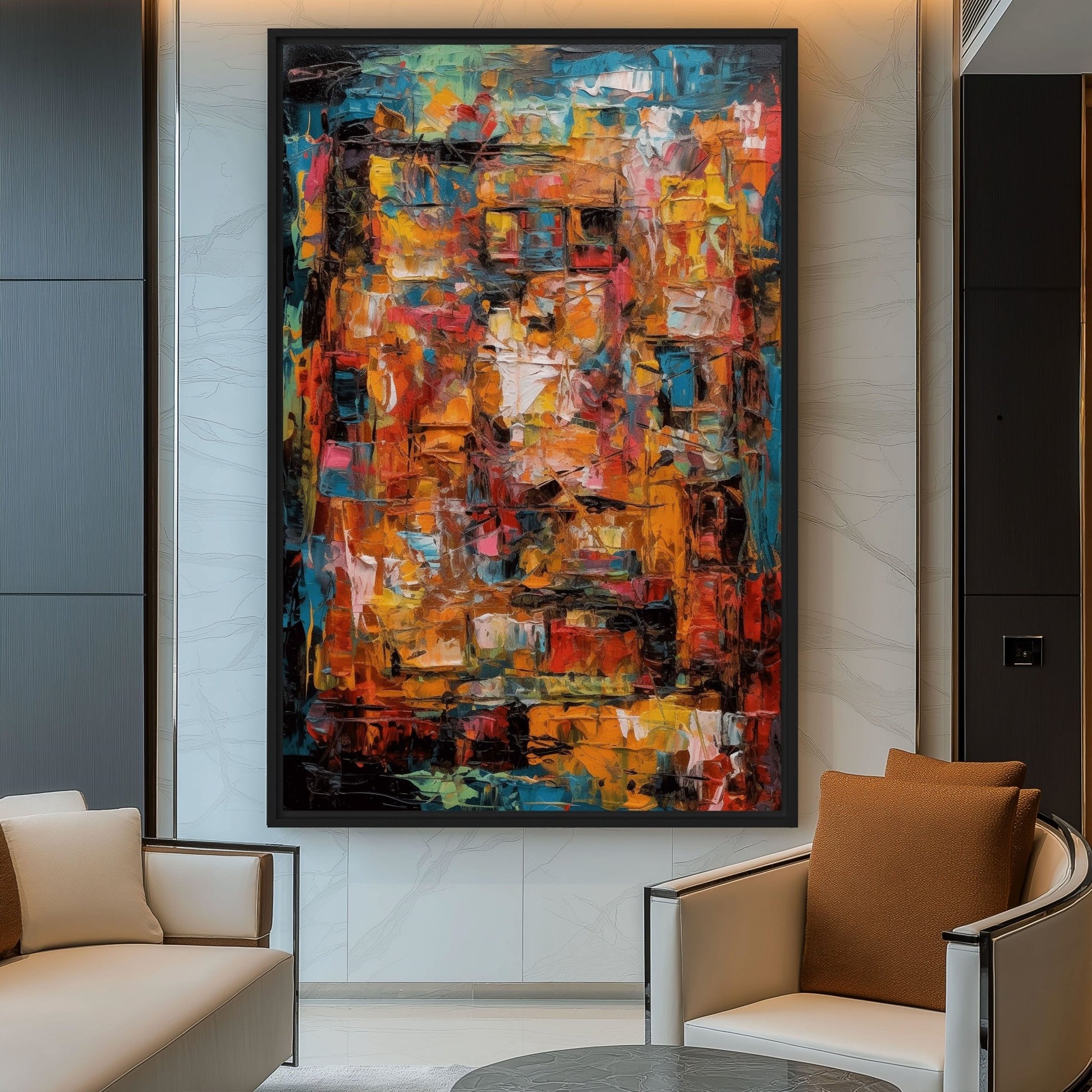 Colorful Impasto Modern Art Framed Canvas