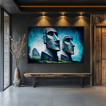 Easter Island Statues Framed Canvas