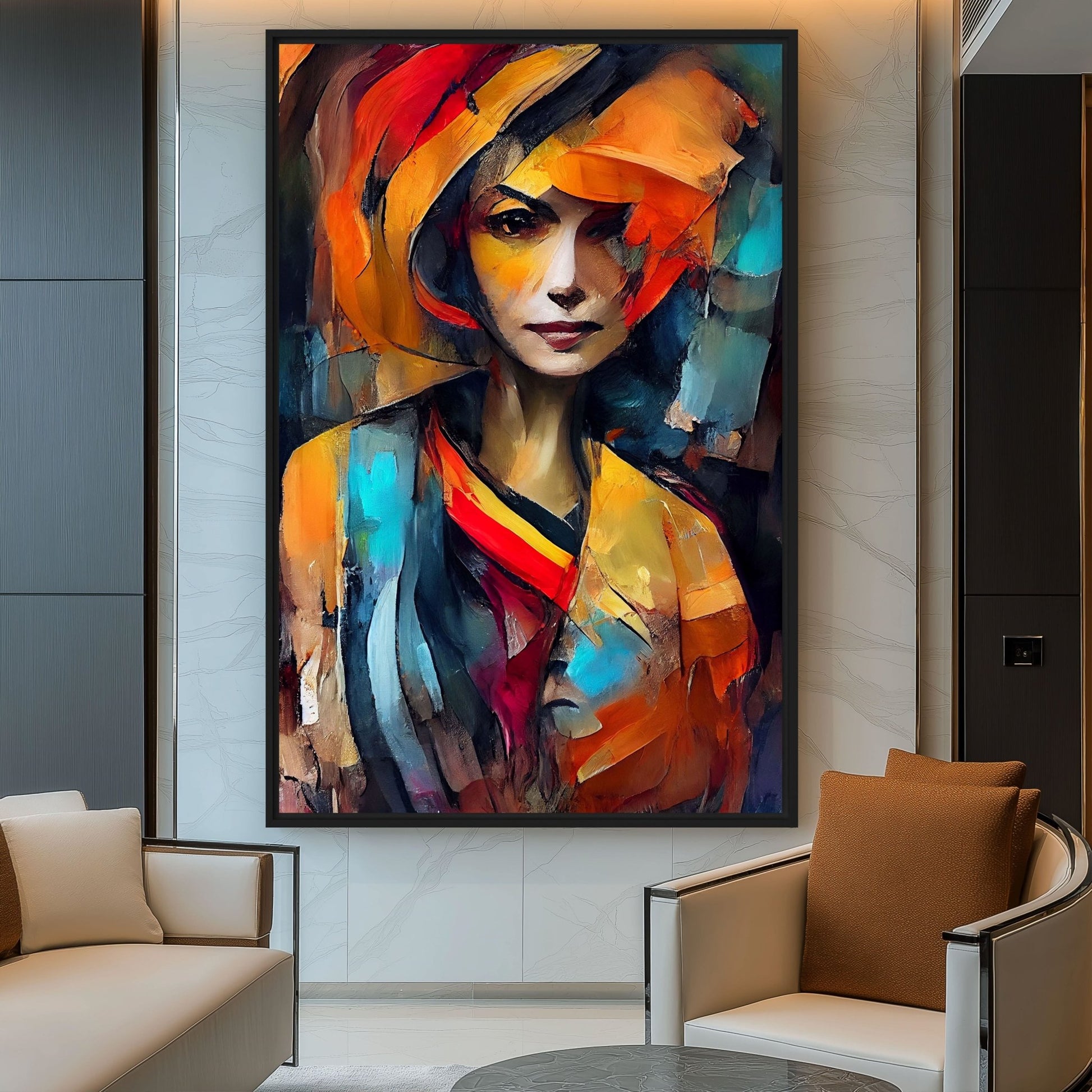 Woman Colorful Abstract Art Framed Canvas