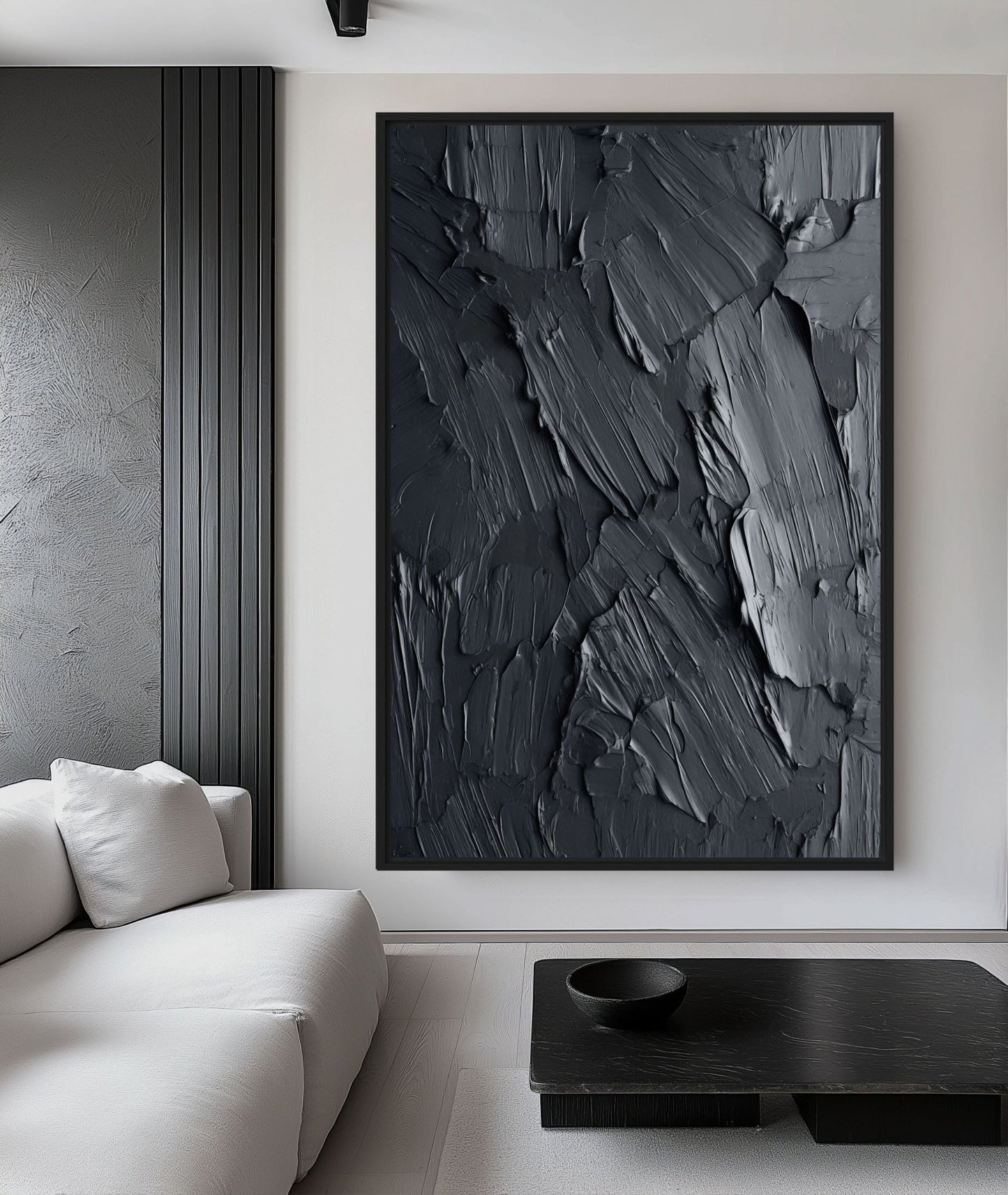 Black Impasto Art Framed Canvas