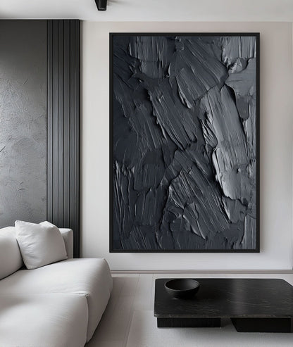 Black Impasto Art Framed Canvas