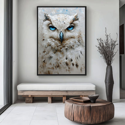 Blue Eyed White Owl Modern Art Framed Canvas