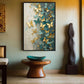 Butterflies Teal Gold Modern Art Framed Canvas