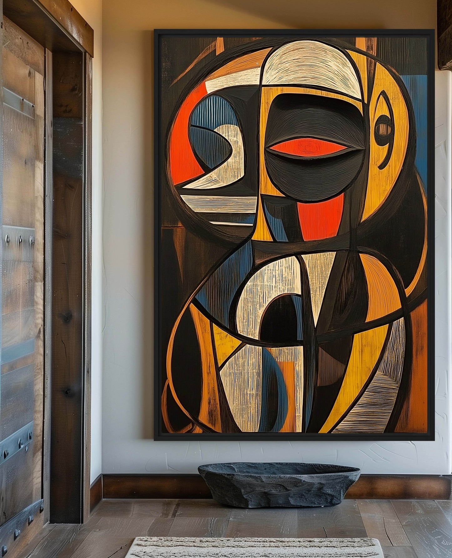 African Abstract Art Framed Canvas