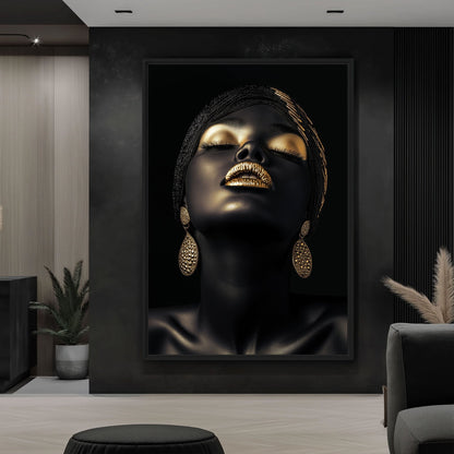 African Beauty in Gold Framed Canvas