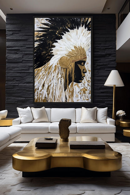 Headdress Native American Art Framed Canvas
