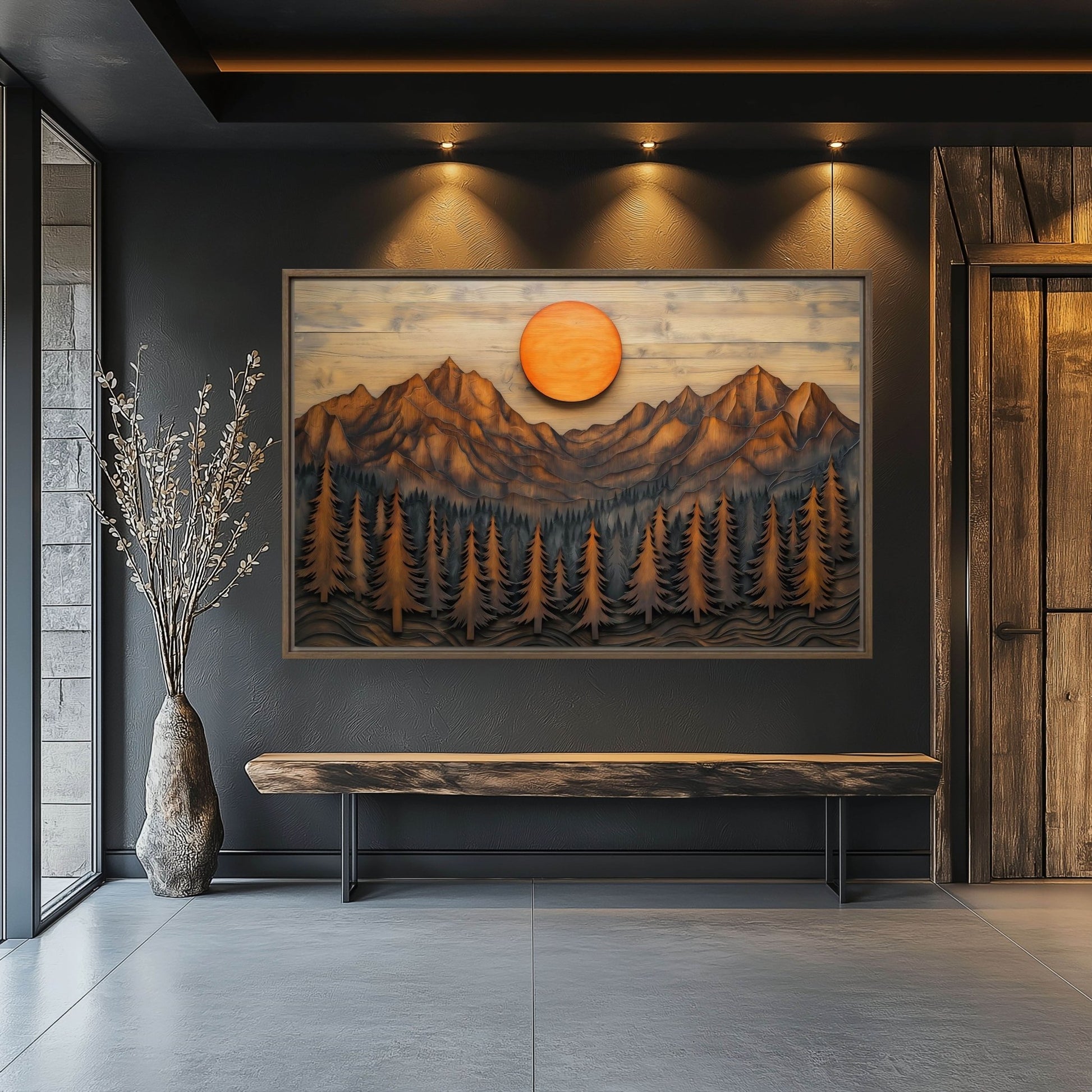 Landscape Wood Art Framed Canvas