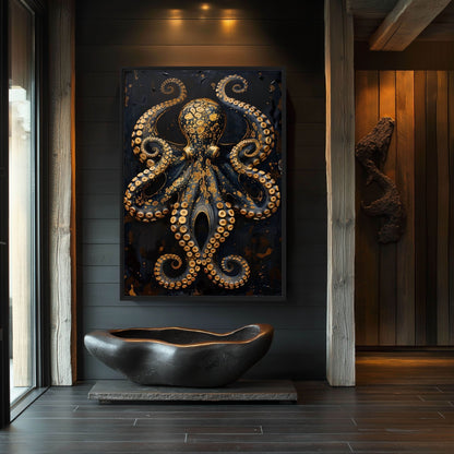 Majestic Golden Octopus Framed Canvas