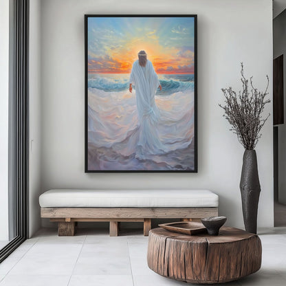 Jesus Walking On Water Religious Art Framed Canvas