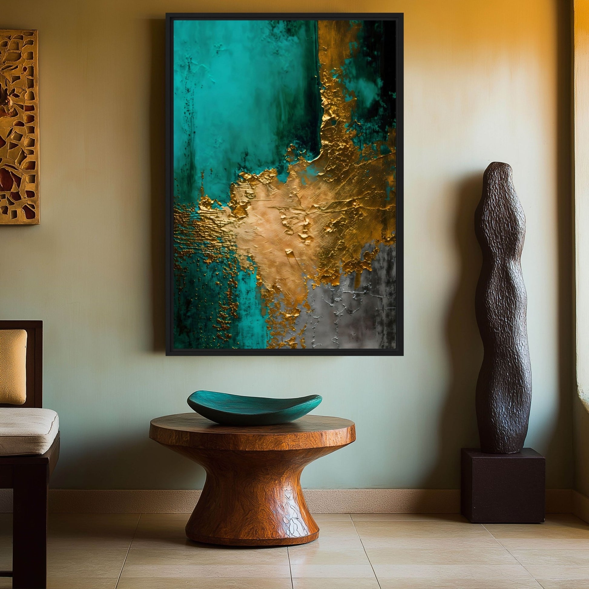Teal Gold Modern Art Framed Canvas
