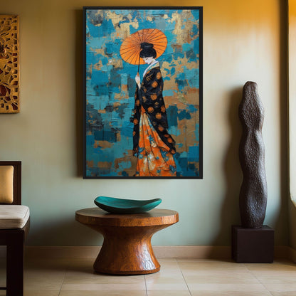Feminine Geisha Japanese Art Framed Canvas