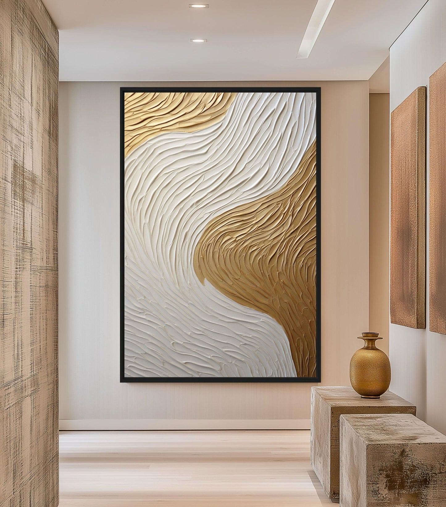 White Gold Impasto Art Framed Canvas