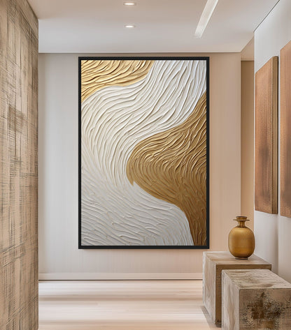 White Gold Impasto Art Framed Canvas