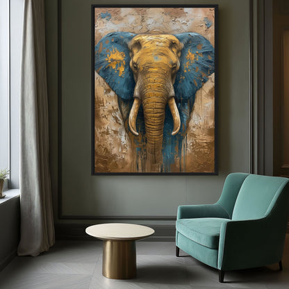 Elephant In Gold Modern Art Framed Canvas