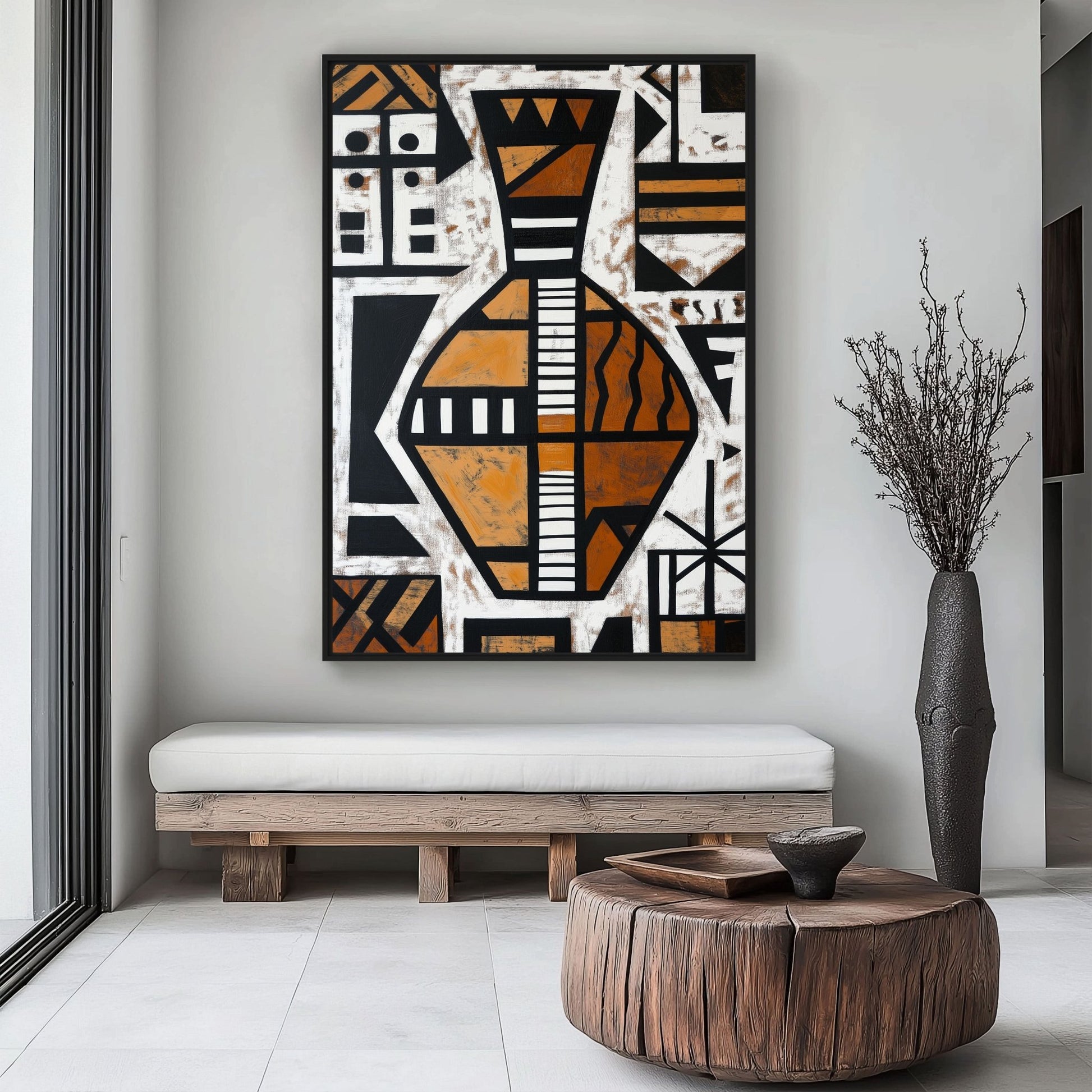 Vase African Abstract Art Framed Canvas